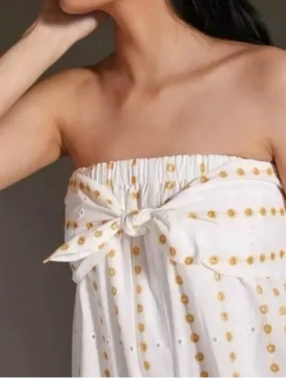 Anthropologie White Strapless Embroidered Wide-Leg Jumpsuit - Picture 3 of 13